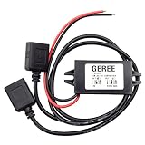 GEREE Waterproof DC Converter 8-22V to 5V 3A/15W Dual Power Adapter DC to DC Buck Converter Step Down Power Supply Module Car Power Converter Double USB Cable Connector Car Charger 12V to 5V