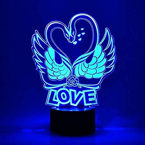 Novelty Swan Heart Shaped 3D Night Lights s Change Visual Romance Love USB Table Lamps LED Home Decoration Lighting Gifts7 Color Acrylic Remote Control Light