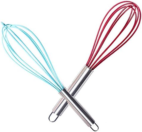 Wired Whisk Silicone Whisk Set of 2 Stainless Steel &amp; Silicone Kitchen Utensils for Blending, Whisking, Beating, Cooking, Mixing &amp; Stirring