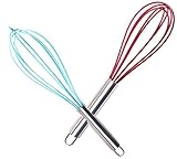 Wired Whisk Silicone Whisk Set of 2 Stainless Steel & Silicone Kitchen Utensils for Blending, Whisking, Beating, Cooking, Mixing & Stirring