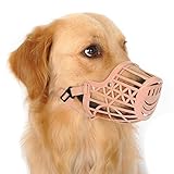 Freerun Pet Dogs Muzzle Adjustable Quick Fit Plastic Muzzle Basket Cage Dog Muzzle - Color: Beige, Size M