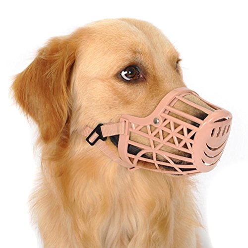 Freerun Pet Dogs Muzzle Adjustable Quick Fit Plastic Muzzle Basket Cage Dog Muzzle - Color: Beige, Size M