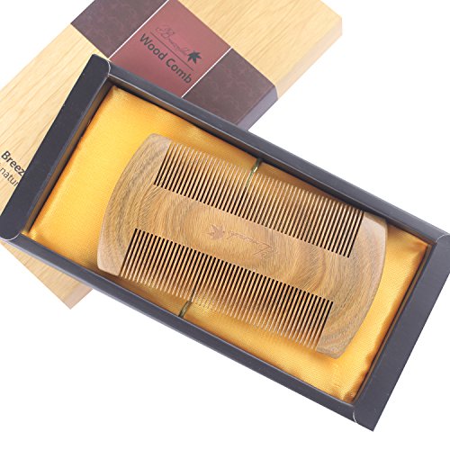 Breezelike Hair and Beard Comb - No Static Natural Sandalwood Comb with Giftbox - Handmade Double Side Fine Tooth Pocket Comb