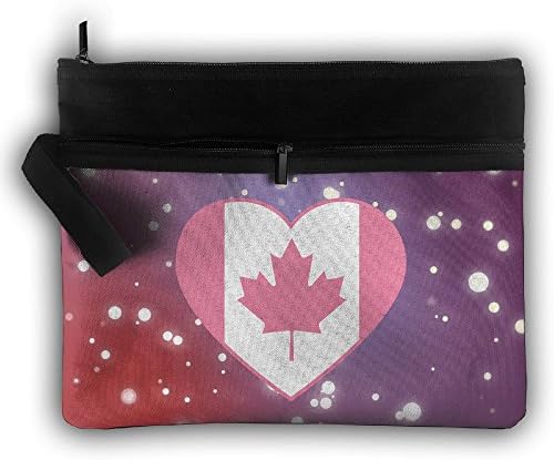 Canada Heart &amp; Maple Leaf Double Layers Zipper Cosmetic Bag Makeup Brush Holder Bag