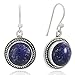 925 Sterling Silver Natural Blue Lapis Lazuri Gemstone Rope Edge Round Dangle Hook Earrings 1.2