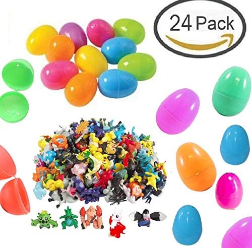 24 Filled Easter Eggs with Super Anime Figure for Pokemon Kids. Perfect for Easter Eggs Hunting!