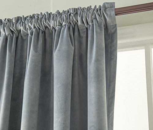 Comforhome Solid soft velvet window curtain Rod Pocket Drapes Light Slate Gray 52" x 95" (1 Panel)