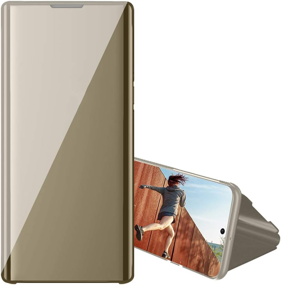 Galaxy Note 20 Ultra Mirror Case, Clear View Window Plating Stand PC Flip Folio Case Cover Ultra Slim Full Body Protective Case for Samsung Galaxy Note 20 Ultra 6.9 Inch (Gold)