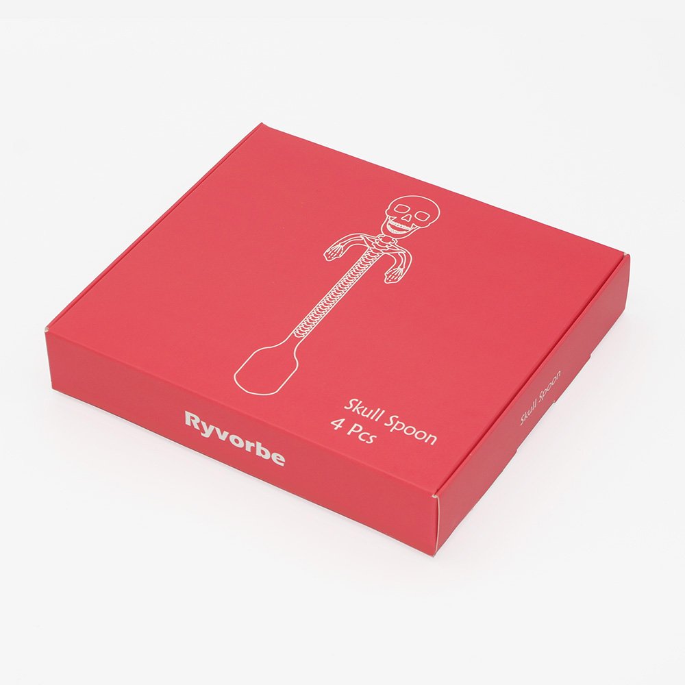 RYVORBE Skull Spoons Mini Coffee Spoon Set Stainless Steel Hanging Demitasse Spoons Novelty Small Spoons (5 Inches, Set of 4)