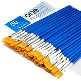 50 Pcs Flat Paint Brushes Set with Synthetic Hair, Short Plastic Handle, Small Brush Bulk Kit, Acrylic Oil Watercolor Fine Art Painting for Kids, Children, Students, Starter Value Pack