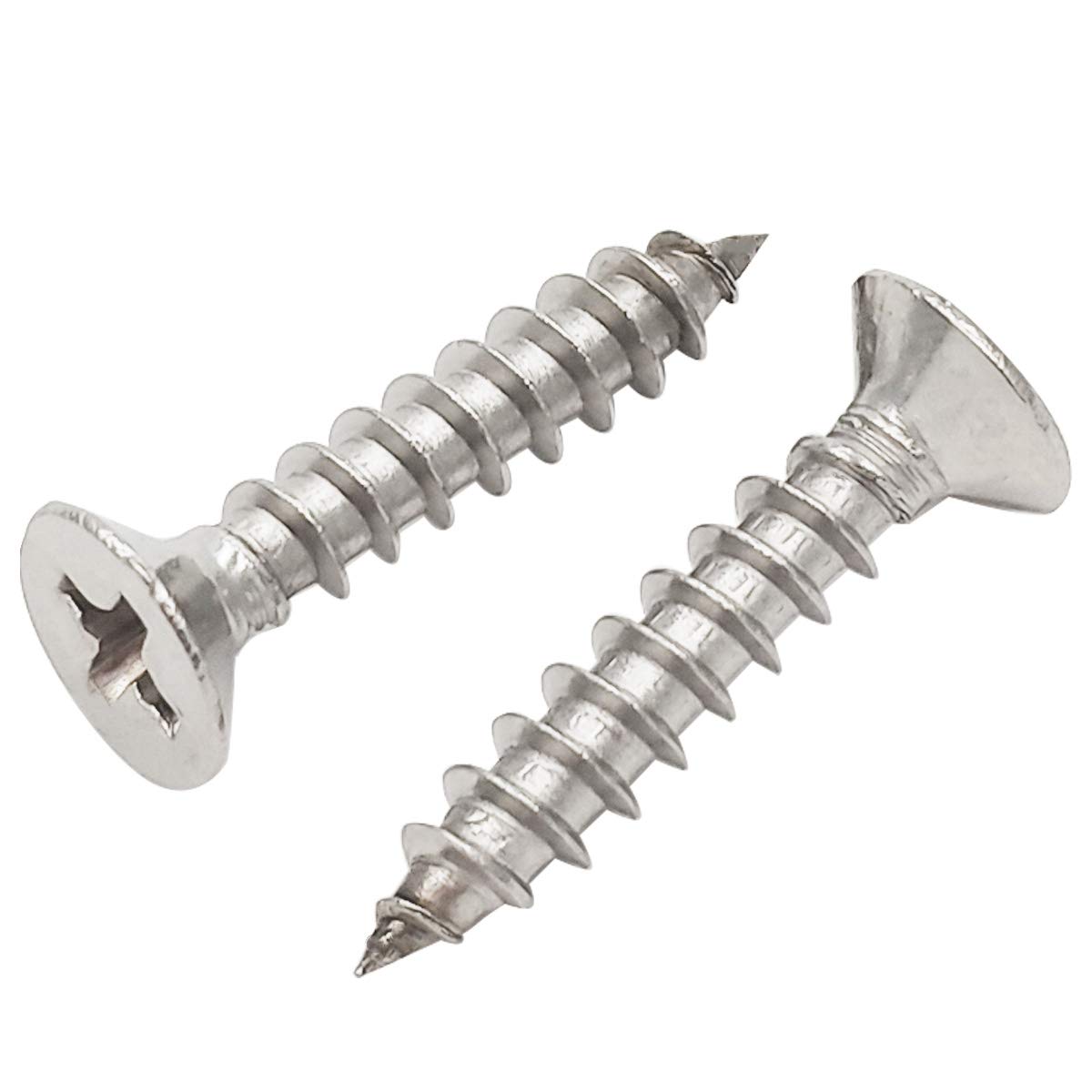 100pcs M4x20mm Stainless Flat Head Phillips Self-Tapping Wood Screw 18-8 (304) Stainless Steel Screw