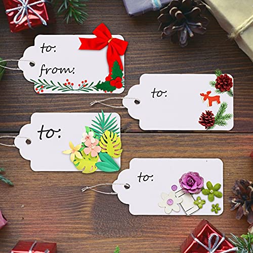 SallyFashion Kraft Paper Tags, 100 PCS White Gift Tags 2X4 Inches Craft Hang Tags with Free 100 Root Natural Jute Twine for Gifts Arts and Crafts Wedding Holiday