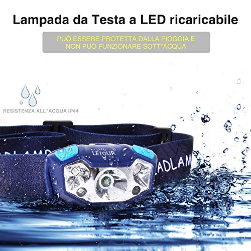 LED Head Torch, LETOUR Rechargeable Head Torch Lightweight Gesture Sensing 5 Modes, IP65 Waterproof 350LM USB Head Torch for Camping, Hiking, Jogging, Fishing, DIY