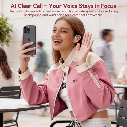 Active Noise Cancelling Ear Buds Wireless Earbuds 80H Playtime Bluetooth Headphones Over Ear Hooks Earphones with Power Display Case Hi-Res Stereo & Clear Calls for Sports Running Gym Workout Rouge