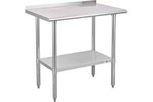 Profeeshaw Stainless Steel Prep Table NSF Commercial Work Table with Backsplash and Undershelf for Kitchen Restaurant 36x24 Inch