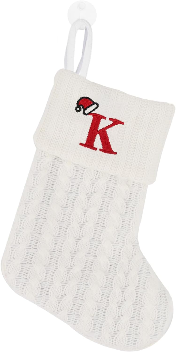 Stockings & Holders - CRSMHLPK 7 inch Mini Initial Christmas Stocking Monogram Embroidered Christmas Stocking red,White,Green Knit Mini Stocking Christmas Decorations K-White-C06