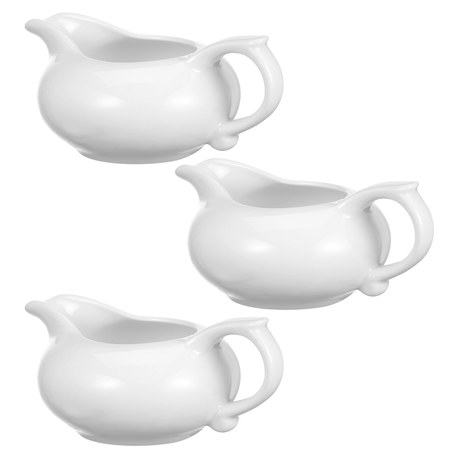 Luxshiny 140ml Ceramic Creamer with Handle, 3pc Mini White Ceramic Milk Jug Small Coffee Milk Creamer Pitcher Gravy Boats (12x8.5x4.5cm)