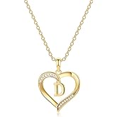 Yesteel Heart Initial Necklaces for Women, 14K Gold Plated Cubic Zirconia Heart Pendant Necklace, Dainty Initial Charm Necklace Letter A to Z Jewelry for Women Girls