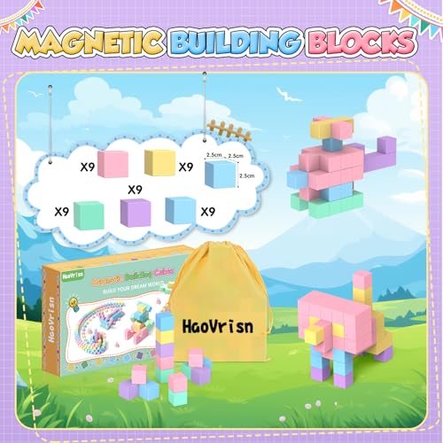 HaoVrisn Magnetic Building Blocks for Children, Pack of 45 Magnetic Building Blocks, Magnetic Toy Children, Magnetic Toy from 3 4 5 6 7 8 Gift for Boys and Girls (2.5 cm x 2.5 cm)