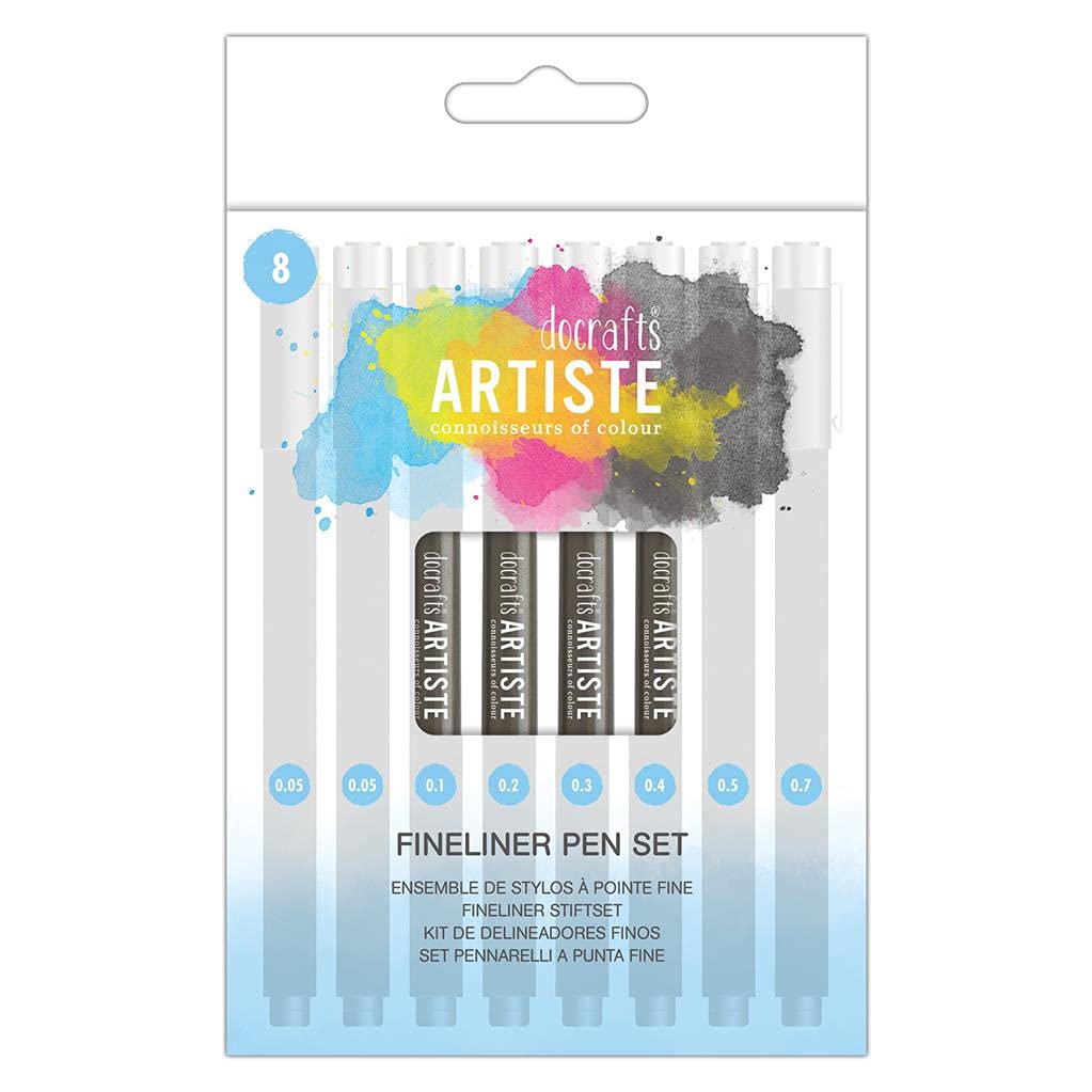Artiste Black Fineliners - Pack of 8 - Nib size 0.05, 0.05 0.1, 0.2, 0.3, 0.4, 0.5, 0.7mm