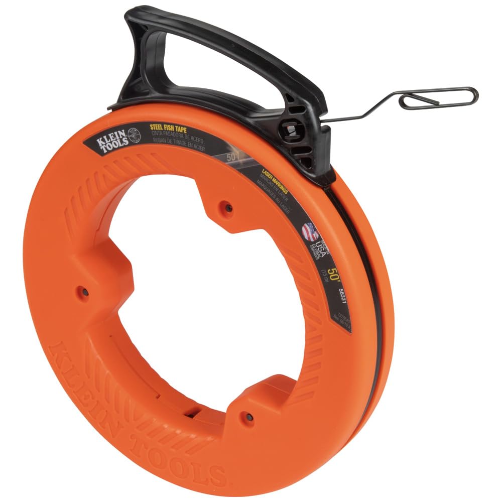 Photo 1 of Klein Tools 56331 50-Foot Electrical Fish Tape, Steel Wire Puller with Double Loop Tip, Optimized Housing and Handle, 1/8-Inch