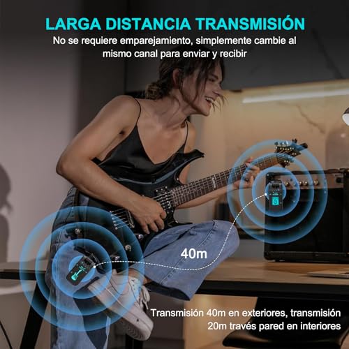 RYEWGRV Sistema Inalámbrico para Guitarra, 8 Canales Receptor Transmisor de Guitarra Portátil, 2.4 GHz Amplificador de Audífonos para Guitarra Eléctrica, Recargable, para Guitarra Eléctrica, Bajo