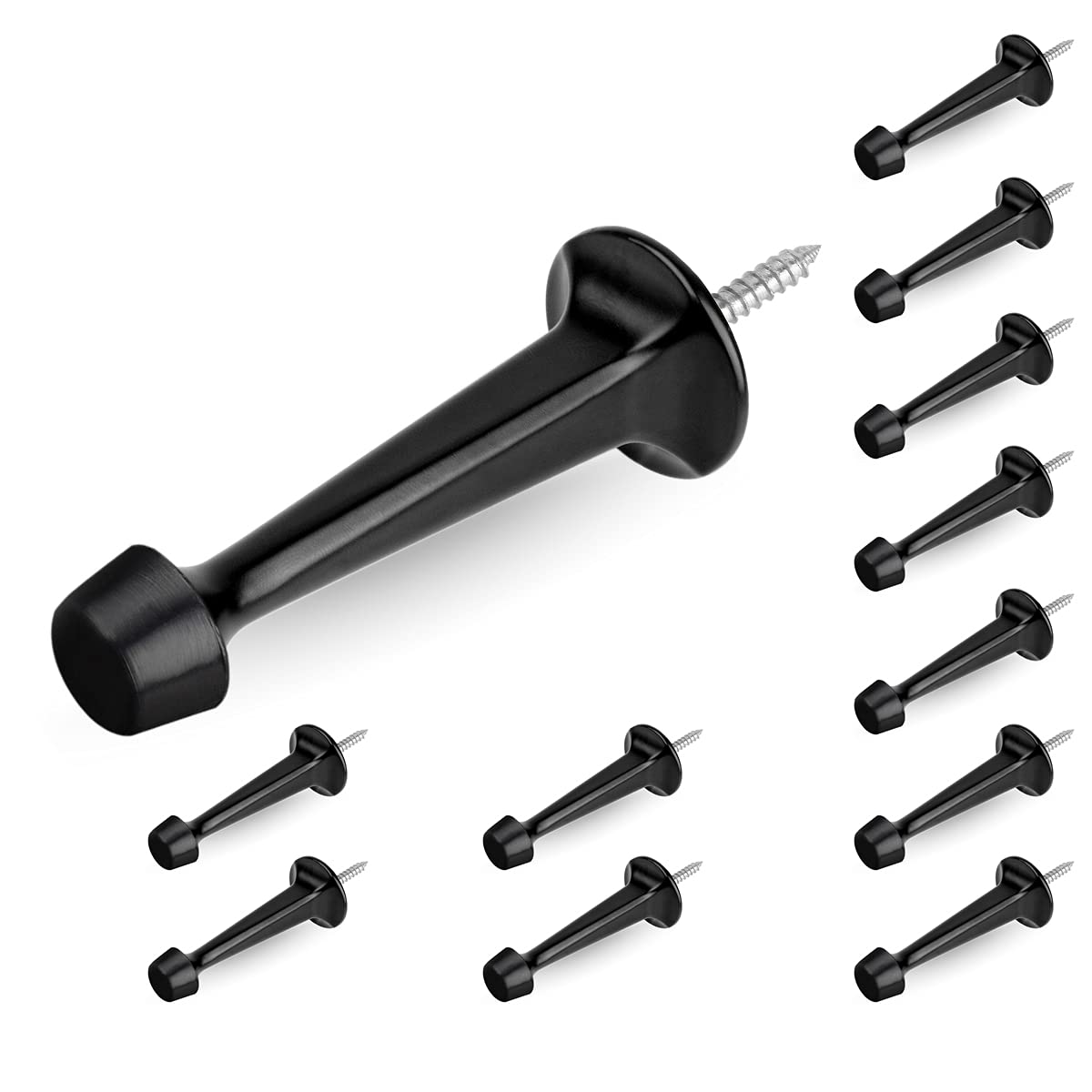 Photo 1 of HOMOTEK 12 Pack Heavy Duty Solid Rigid Door Stop with Soft Rubber Tip, Zinc Die Cast Door Stopper Protect Wall & Door, Black