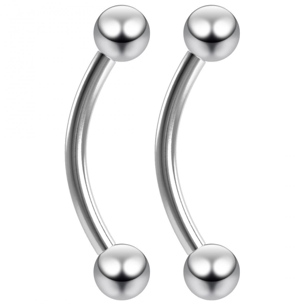 2pc 16g 1.2mm Vertical Labret Bar Curved J-Curve Bar Lip Ring Stainless Steel Eyebrow Barbells Balls Daith Earrings 8mm