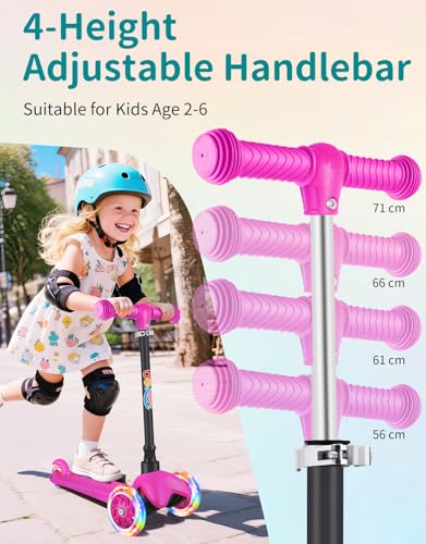 BELEEV 3 Wheel Scooter for Kids Ages 2-6, Scooter for Toddlers Girls Boys, 4 Adjustable Heights, Light Up Wheels, Lean to Steer System, Extra-Wide Deck, Kick Scooter for Children Beginners