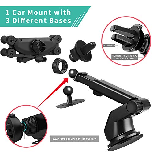 Phone Holder for Car, CCICITA Gravity Automatic Locking Cell Phone Car Mount Air Vent 3 in 1 Universal Stable Stand Clip Holders Compatible with iPhone Samsung Galaxy Note