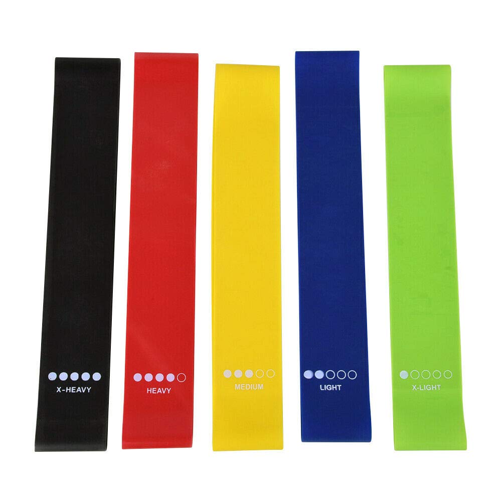 Boolavard 12 inch Resistance Loop Exercise Bands with Carry Bag, Set of 5 Workout Booty Bands for Legs and Butt, Skin & Eco Friendly