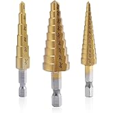 Aleric Step Drill Bit Set - Titanium Coated, High Speed Steel Drill Cone Bits for Aluminum, Wood and Plastic Hole Drilling Cutting, Multi Size Hole Stepped Up Unibit for DIY Lovers,3pcs
