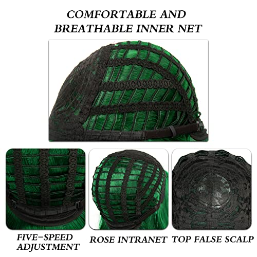 Green Short Bob Wig With Bangs 12 Inch Synthetic Fiber Short Straight Hair Color Wig Heat Resistant Natural Fashion Wig For Party Fiesta Halloween Christmas And Everyday Decor (12 Inch, Green)