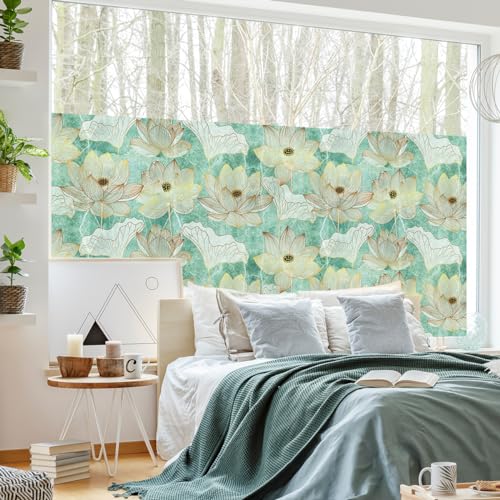 Ambiance Sticker Self-Adhesive Anti-Blackout Window Film – Lotus Flowers Gold Effect – Privacy Screen Sticker for Windows and Shower Doors XL – H40 x L200 cm