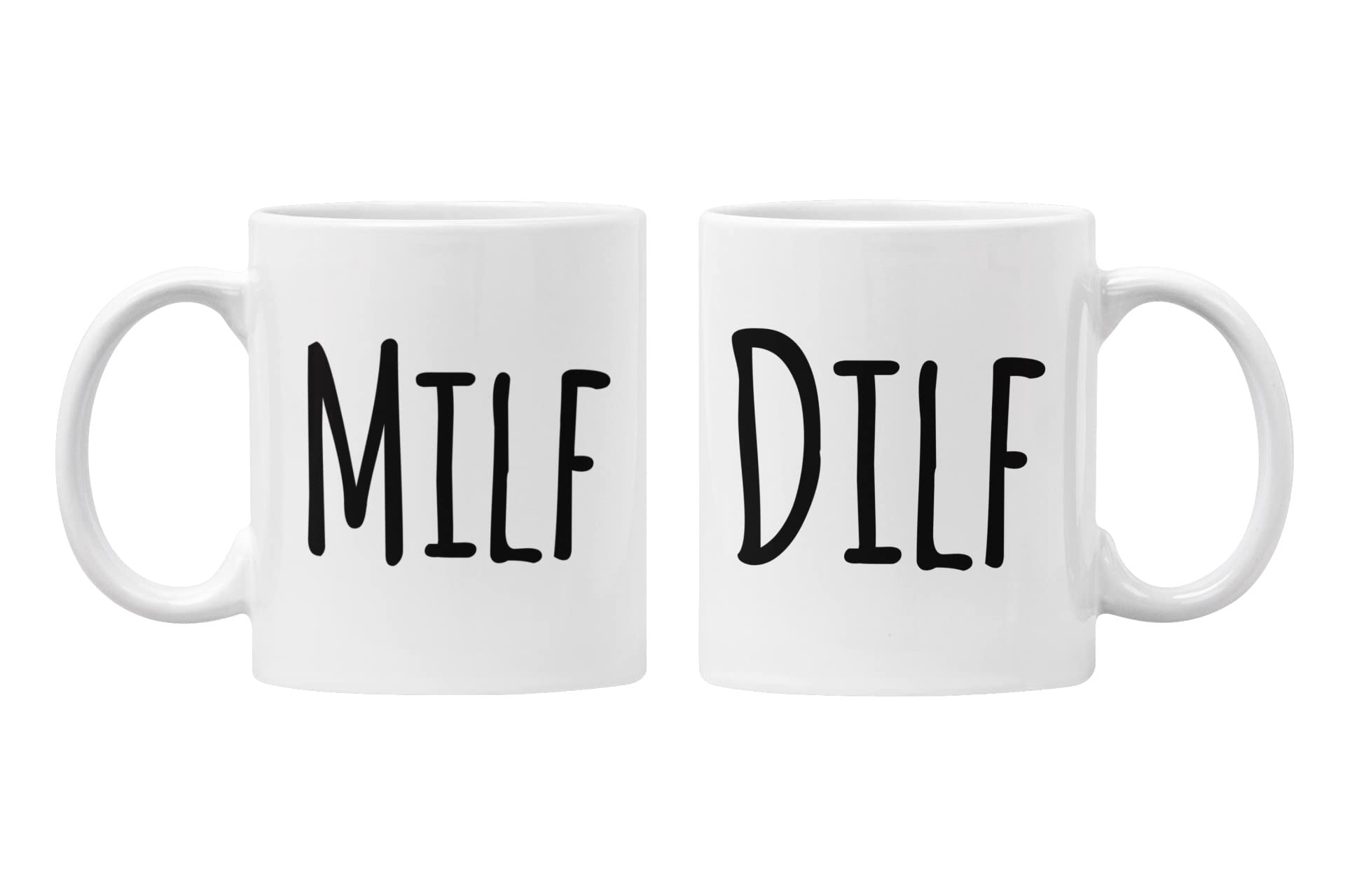 Plumfoolery Milf & DILF Mug Set Est New Mum & Dad Funny Gift New Parents (White, No Year)