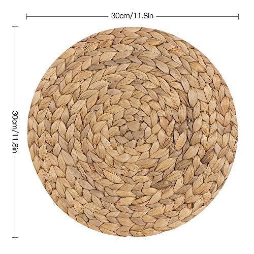 Woven Placemats,Rattan Round Placemats Natural Water Hyacinth Braided Heat-Reistant Non-Slip Tablemats for Dining Table Coasters Pots Pans Teapots in Kitchen,Farmhouse Decor (Handmade 11.8 inch 4pc)