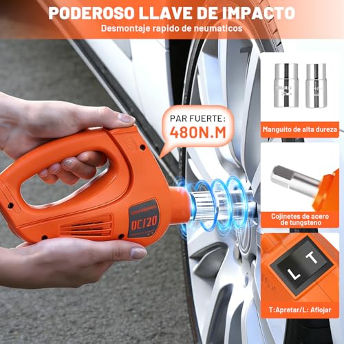 KVOZEN Gato Eléctrico 3 en 1 Hidráulico 5 Toneladas | Inflador Digital, Llave de Impacto 480NM, Kit de Emergencia, Luz LED, Para SUV