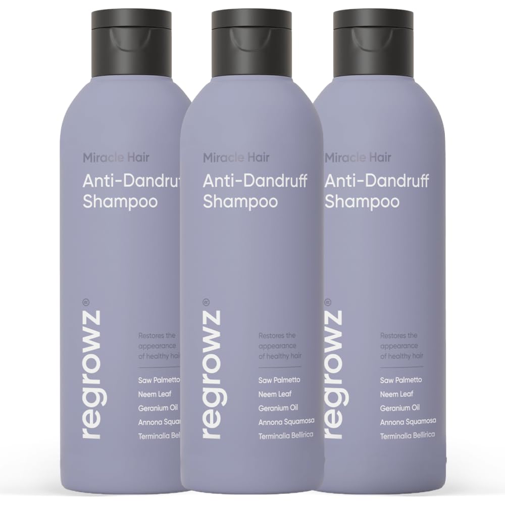 Regrowz Anti Dandruff Shampoo for Itchy & Dry Scalp - 225ml x 3 - Dandruff Scalp Treatment - Removes Flakes & Moisturises for Healthy Vibrant Hair