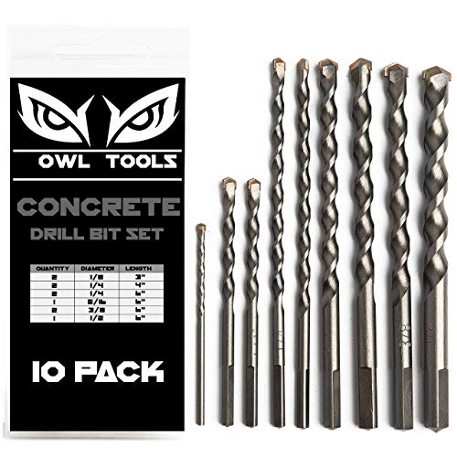 10 Piece Concrete Drill Bits Set (Also Works on Cement, Brick