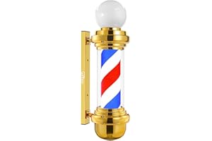 WDZD 27'' Barber Pole Light, Golden Rotating Hair Salon Open Sign, Wall Mount, Save Energy