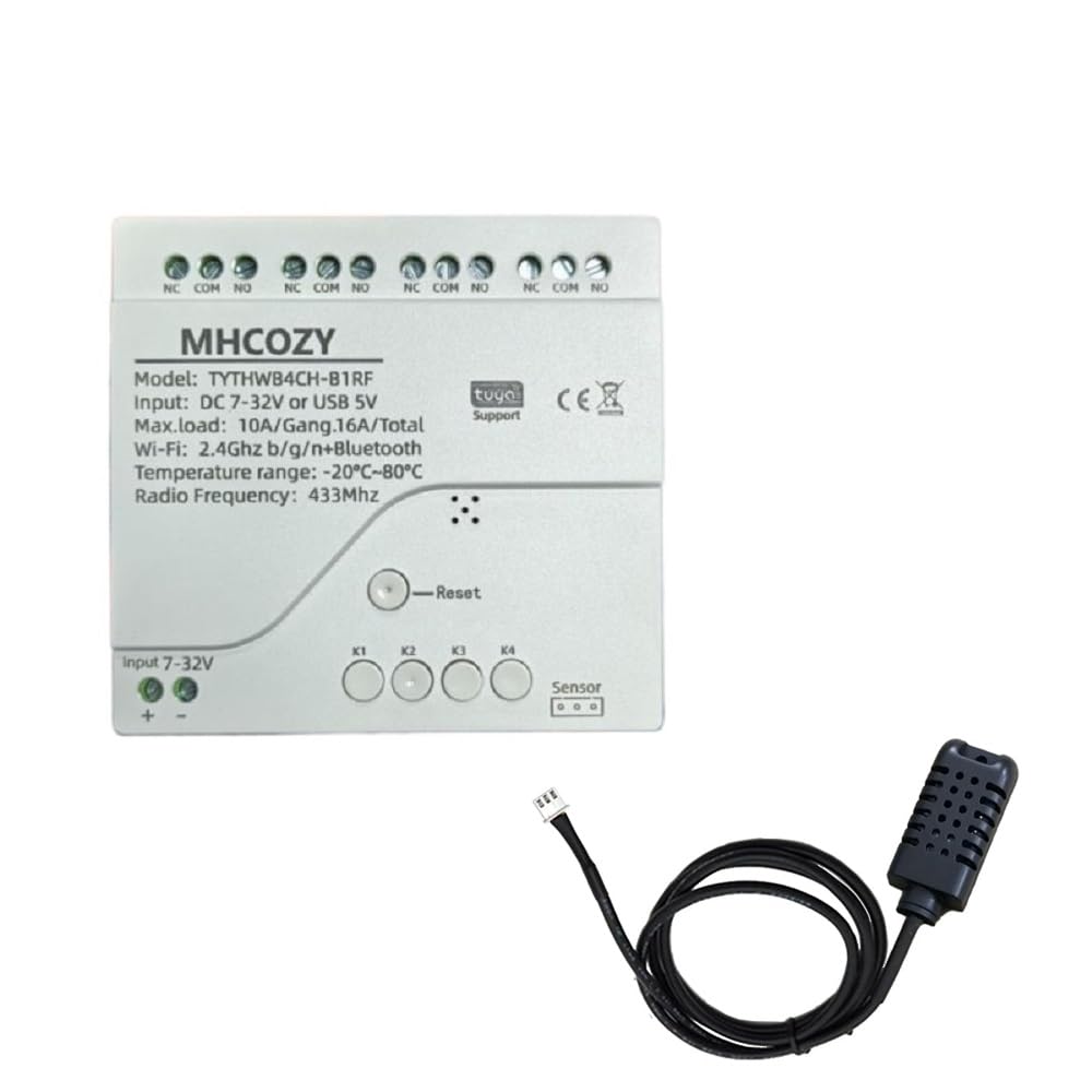 Photo 1 of MHCOZY 4 Channel Tuya app Dry Contact WIFI Wireless Smart Temperature Humidity Sensor Realy Switch,Compatible with Alexa Google Home, TYTHWB4CH-B1RF