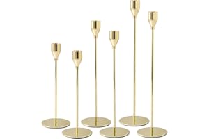 YZGJM 6Pcs Lemon Gold Candlestick Holders, Tall Taper Candelabra Stands fits 3/4 inch Thick Pillar Candle Stick, Elegant Decor Set for Table Centerpiece, Floor, Fireplace as Date, Festival, Fitting.