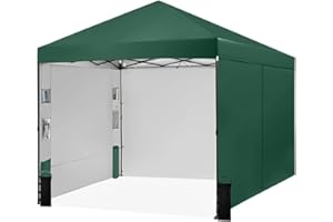 Tunbne 10X10 Comercial Pop Up Canopy Tent with 4 Sidewalls and 6 Pockets, One Push Setup Center Lock, for Beach Patio Outdoor, Case, 8 Stakes, 4 Ropes, 4 Sandbags (Forest Green)