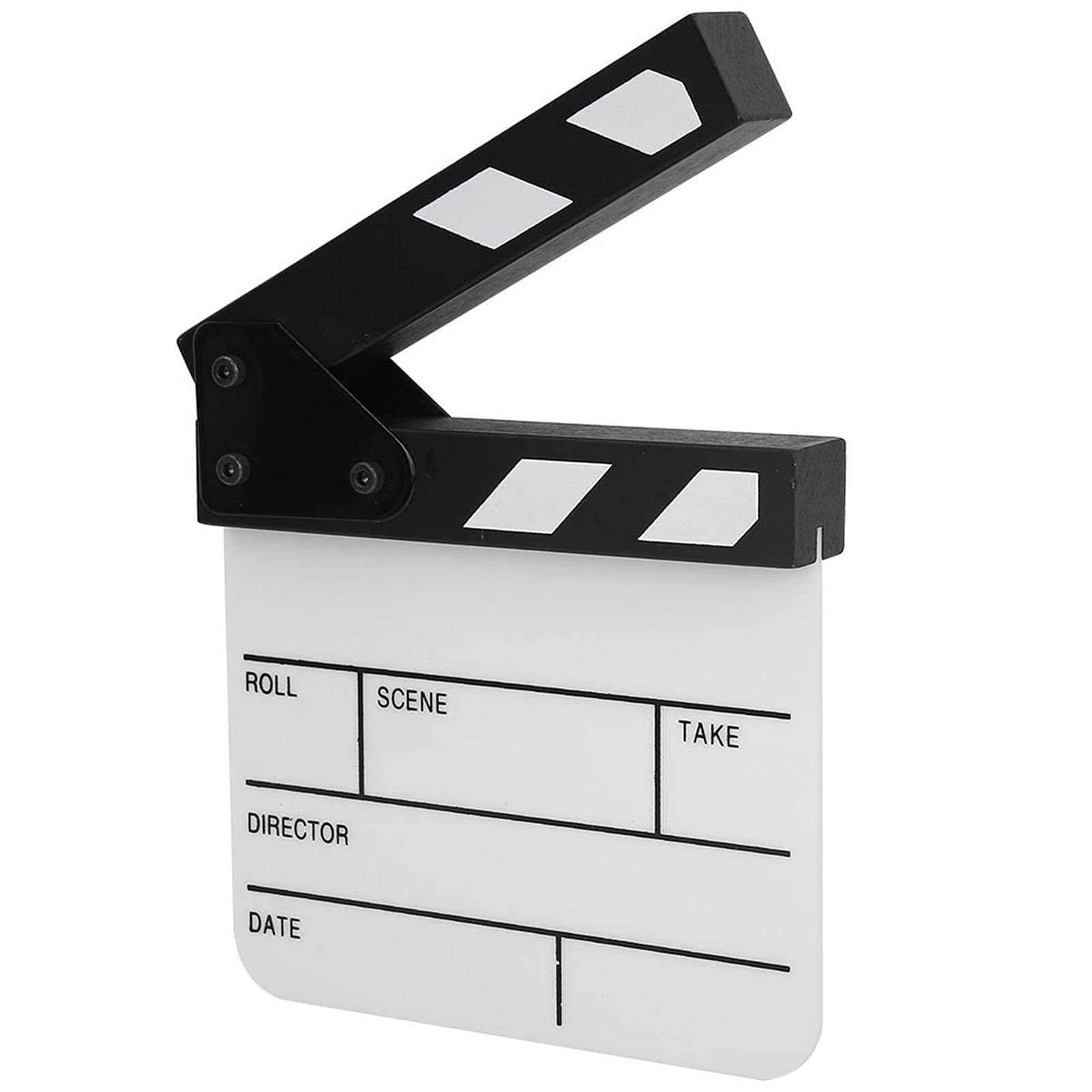 Tiiyee Acrylic Movie Film Clapper Board, Hollywood Director Scene Clapperboard Film Action Cut Writable Prop with Pen Wooden TV Movie Professional Accessory for Photography Studio Video(Black/White)