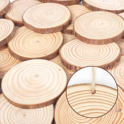 VGOODALL Holzscheiben, 36 STK. Holzscheiben zum Basteln 7-8 cm mit Loch Unvollendete Holzkreise für DIY Handwerk Holz-Scheiben Hochzeit Mittelstücke