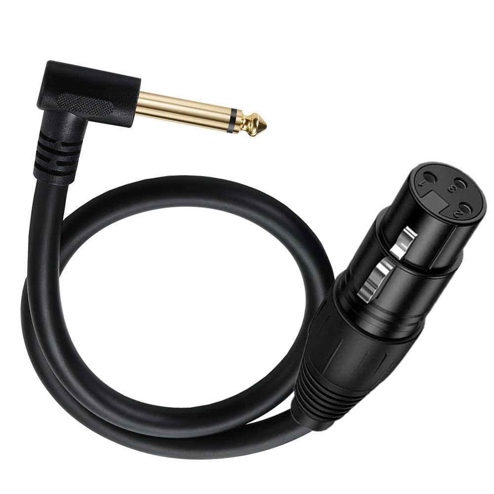 Halokny XLR to 1/4 Cable, 90 Degree 6.35mm (1/4 Inch) Mono TS Plug Male to 3 pin XLR Female Balanced Microphone Stereo Audio Converter Adapter 50cm/1.6Feet (XLR Female to 6.35mm TS)