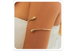 ANGLEQUEEN Women's 18k Gold Plated Arm Cuff Bracelet - Minimalist Silver Upper Arm Cuff for Cool