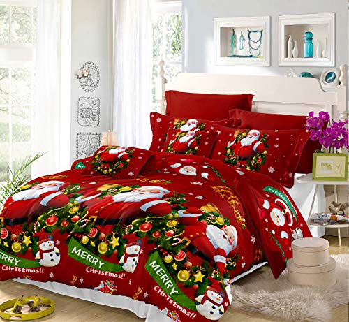 Christmas Duvet Cover Full/Queen Size Christmas Snowman Red Green Quilt Cover Santa Claus Duvet Cover with Zipper Closure 3 D Printed Bedding Cover 3 Piece Bed Set
