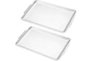 40X28 cm Large Serving Platters Set of 2, Stainless Steel Heavy-Duty Large Serving Trays, Silver Rectangular Plates for Food,