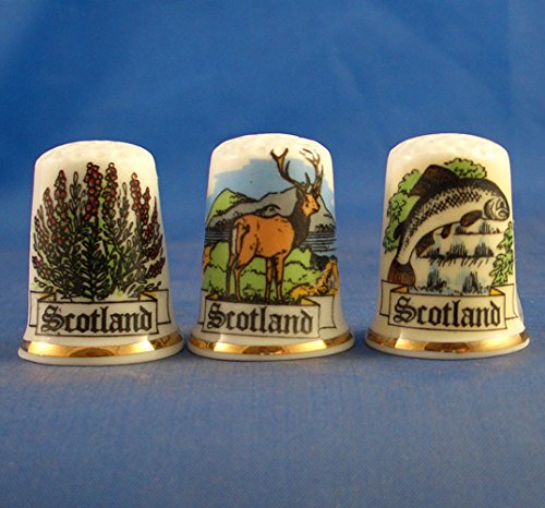Porcelain China Collectable - Set of Three Thimbles - Scotland Souvenir